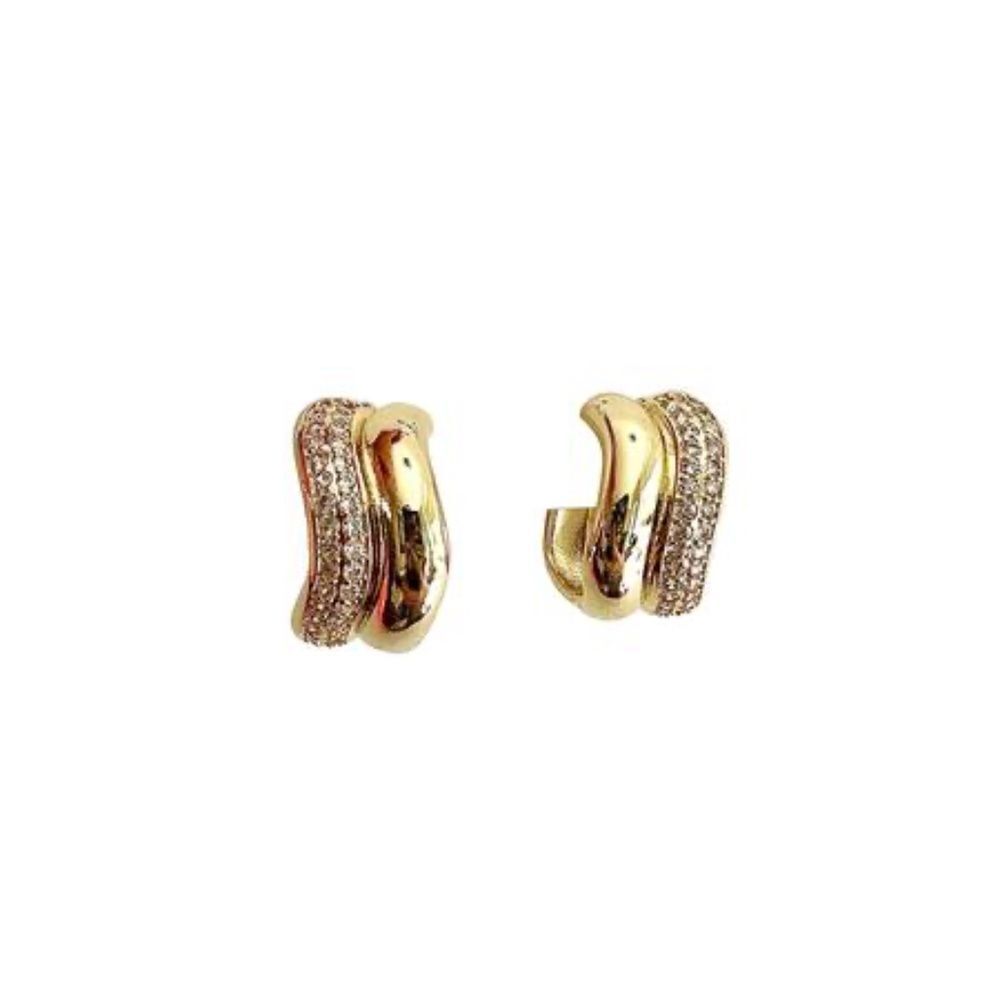 Gold CZ Hoop Earring Chunky Wave Hoop - BRAND NEW 18k Gold Plated 1" Earring